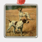 Antieke Dieren, Engelse Pointer Jachthonden Metalen Ornament (Voorkant)