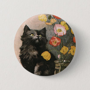 Antieke Dieren, Schattig Victoriaans Kitten en Blo Ronde Button 5,7 Cm