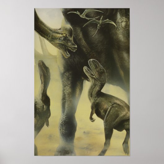 Antieke dinosauriërs, Torvosaurus en Brachiosaurus Poster (Voorkant)
