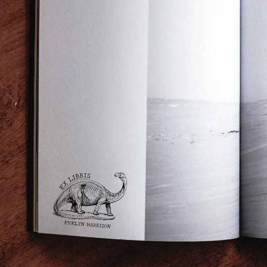Antieke Dinosaurus Moderne Ex Libris Boekplaat Rubberstempel