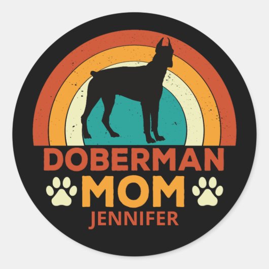 Antieke Dobermann Hond Moeder Zonsondergang Gepers Ronde Sticker (Voorkant)