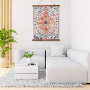 Antieke Doffe Oranje Boho Etnisch Perzisch Tapijt Hangend Wandkleed