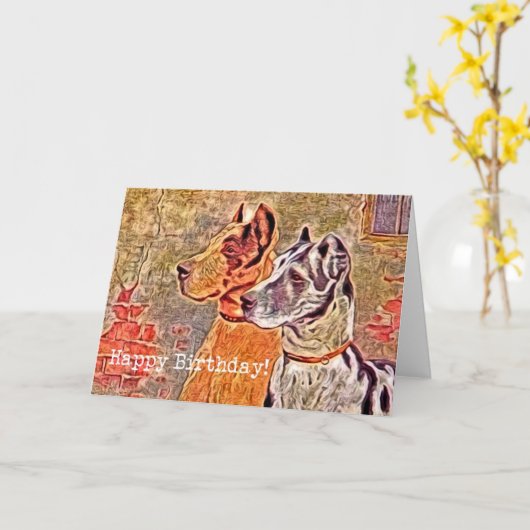 Antieke Dog, Gefeliciteerd Kaart (Gele Bloem)