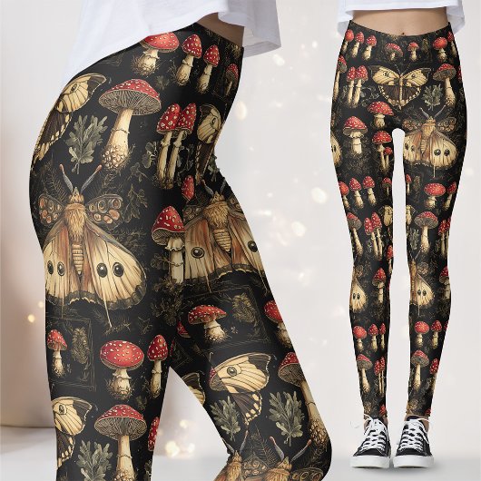 Antieke Donkere Academica Motief Paddenstoel Gotis Leggings