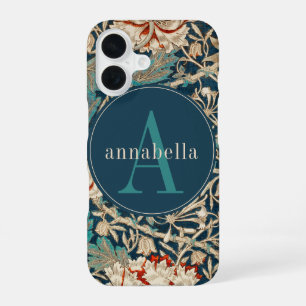 Antieke donkere William Morris Tapijt Monogram iPhone 16 Hoesje