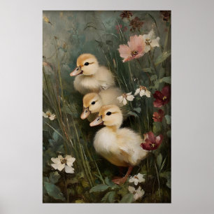 Antieke drie eendjes afdrukbare kunst, eend poster