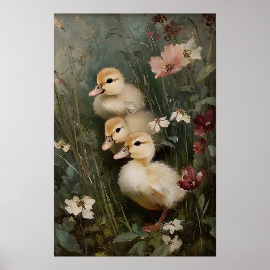 Antieke drie eendjes afdrukbare kunst, eend poster (Voorkant)