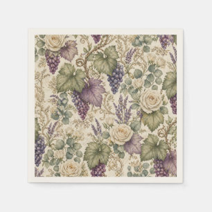 Antieke druiven, lavendel en witte rozen servet
