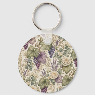 Antieke druiven, lavendel en witte rozen sleutelhanger
