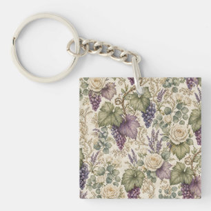 Antieke druiven, lavendel en witte rozen sleutelhanger