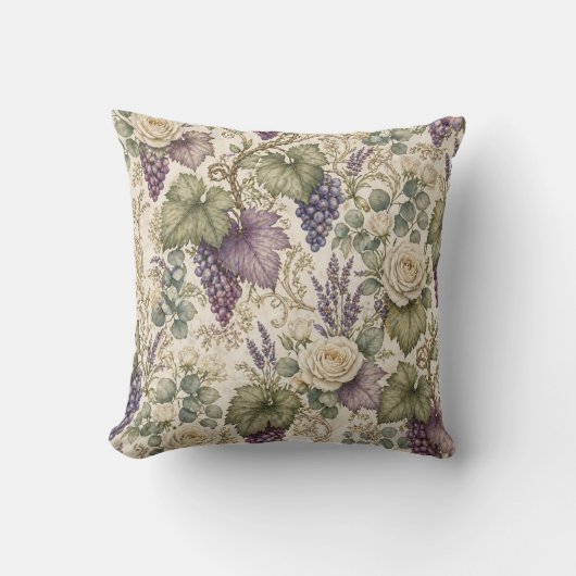 Antieke Druiven, Lavendel & Witte Rozen Kussen (Voorkant)