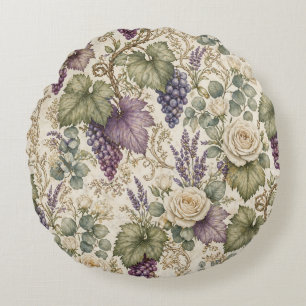 Antieke Druiven, Lavendel & Witte Rozen Rond Kussen