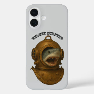 Antieke duikhelm met een haai die tevoorschijn kom iPhone 16 hoesje