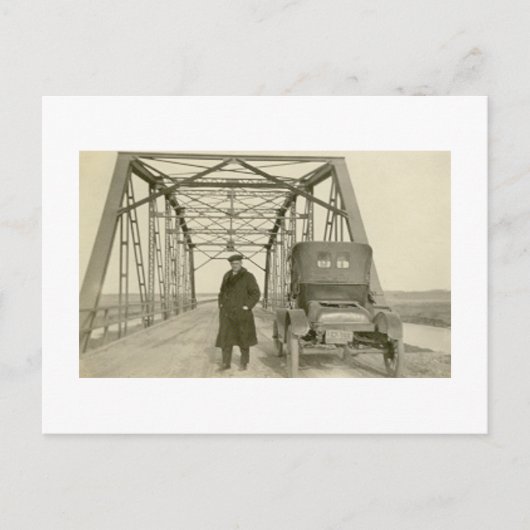 Antieke echte foto van man met auto briefkaart (Voorkant)