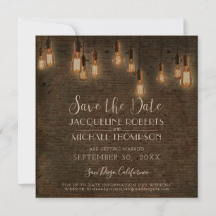 Antieke Edison-verlichtingen Bakstenen Industrieel Save The Date