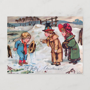 Antieke "Een vrolijke Kerst" Sneeuwsfeer Victoria Briefkaart