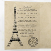 Antieke Eiffeltoren Parijs Poststempel Trouwset Drieluik Uitnodiging (Binnenzijde eerst)