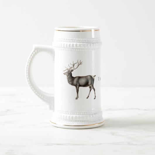 Antieke eland- en naamontwerp bierpul (Links)