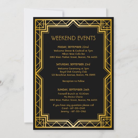 Antieke Elegante Art Deco Gouden Trouw Uitnodiging (Achterkant)