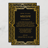 Antieke Elegante Art Deco Gouden Trouw Uitnodiging (Voorkant / Achterkant)