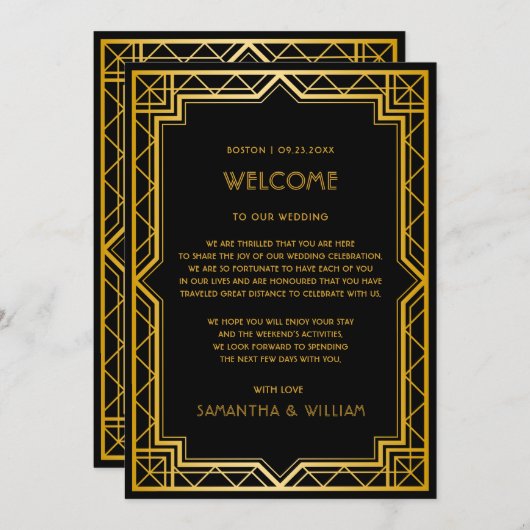 Antieke Elegante Art Deco Gouden Trouw Uitnodiging (Voorkant / Achterkant)