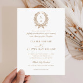 Antieke Elegante Bladkrans Monogram Wapen Huwelijk Kaart