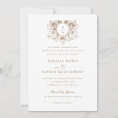 Antieke Elegante Bloem Blad Kroon Monogram Bruilof Kaart (Voorkant)