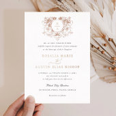 Antieke Elegante Bloem Blad Kroon Trouw Goud Folie Uitnodiging