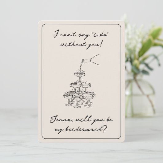 Antieke Elegante Champagne Aangepaste Naam Bruidsm Kaart (Staand voorkant)