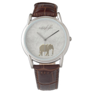 Antieke Elegante Marmer Gouden Olifant Monogram Horloge