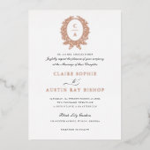 Antieke Elegante Olijfblad Krans Bruiloft Roos Folie Uitnodiging (Voorkant)