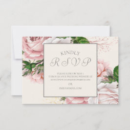Antieke Elegante Roze Bloem Crème Trouw RSVP Kaartje