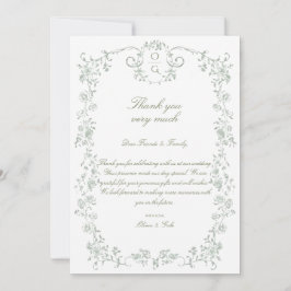 Antieke Elegante Saliegroene Franse Bloemenprint Bedankkaart