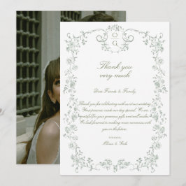 Antieke Elegante Saliegroene Franse Bloemenprint Bedankkaart