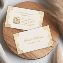 Antieke Elegante Script QR Code in Ivoor met Vinta
