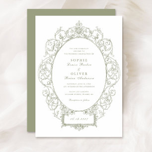 Antieke Elegante Sier Bloem Blad Frame Bruiloft Kaart