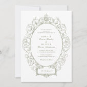 Antieke Elegante Sier Bloem Blad Frame Bruiloft Kaart (Voorkant)