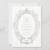 Antieke Elegante Sier Bloem Kader Bewaar Datum Kaart (Voorkant)