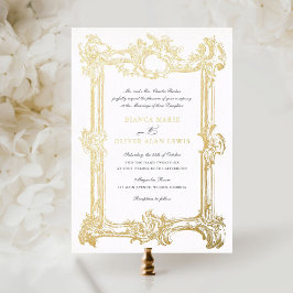 Antieke Elegante Sierlijke Gouden Folie Lijst Brui Uitnodiging