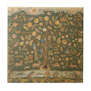 Antieke Engelse Naaldkant Boom des Levens & Eenhoo Tegeltje