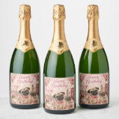 antieke Engelse pug verjaardag Sparkling Wijnetiket (Flessen)