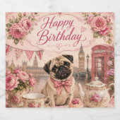 antieke Engelse pug verjaardag Sparkling Wijnetiket (Enkel label)
