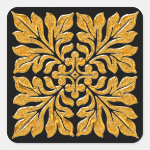 Antieke engelse teeltegel die glanzend helder goud vierkante sticker