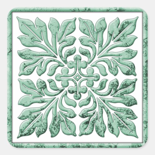 Antieke engelse tegels koelen groen vierkante sticker (Voorkant)