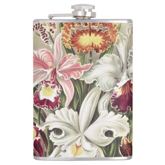 Antieke Ernst Haeckel Orchidee Botanische Print Heupfles (Voorkant)