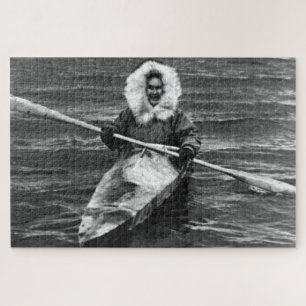 Antieke Eskimo uit Alaska, VS en zijn kajak Legpuzzel