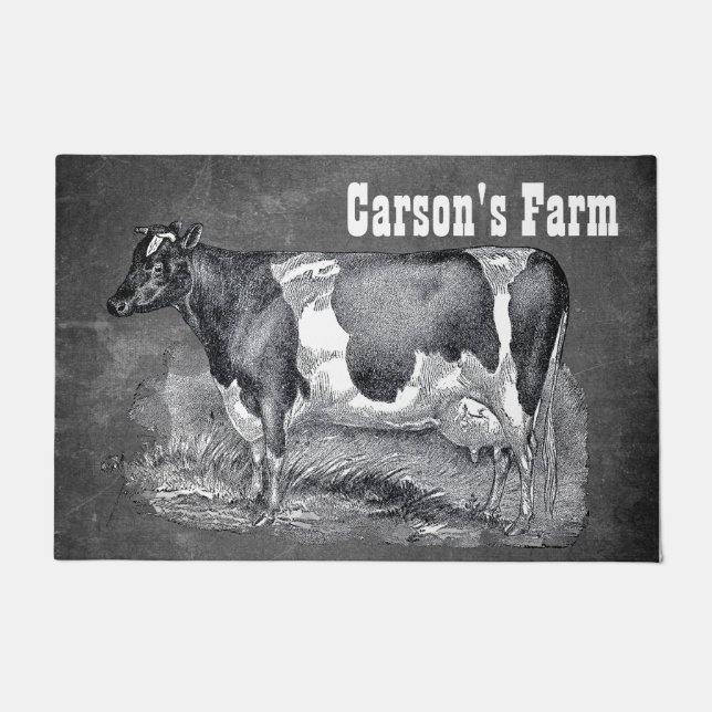 Antieke ets, zwart-witte koe, deurmat (Voorkant)