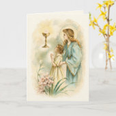 Antieke Eucharistische Devotie Eerste Communie Kaart (Gele Bloem)