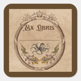 Antieke exlibris met Octopus Vierkante Sticker