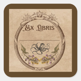 Antieke exlibris met Octopus Vierkante Sticker